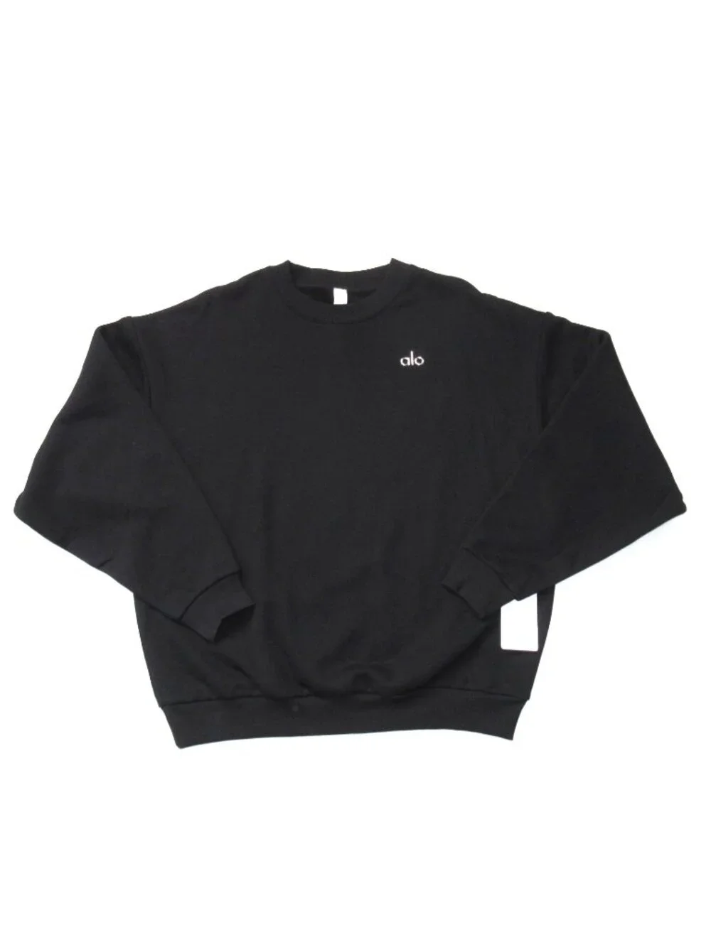 NWT Alo Unisex Accolade Crew Neck Pullover in Black Relaxed Fleece Sweatshirt M